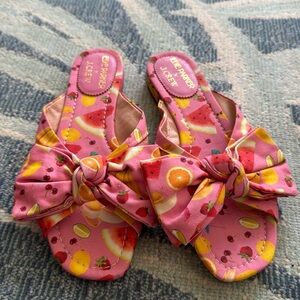 New pink fruit print flat bow sandals Edie Parker x J.Crew
